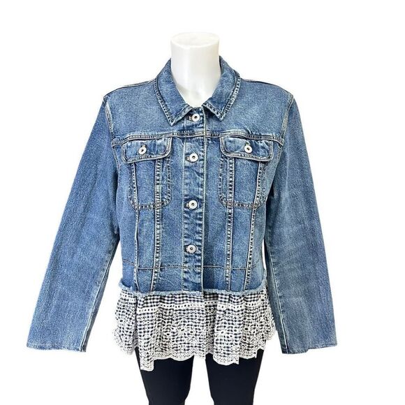 Anthropologie Jackets & Blazers - ANTHROPOLOGIE PILCRO‎ Denim Button Down Jacket, Plaid Eyelet Hem sz Medium